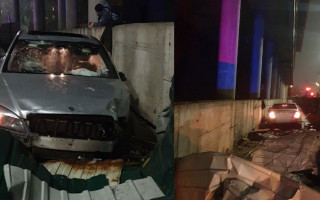 В Киеве пьяная женщина на Mercedes влетела в забор, видео