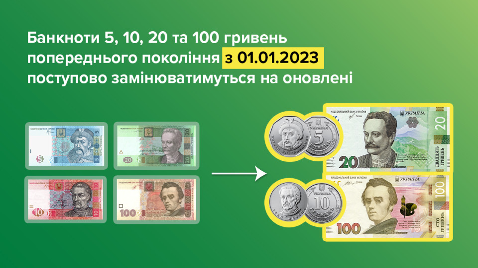 В Украине старые гривны начали менять на банкноты и монеты нового образца