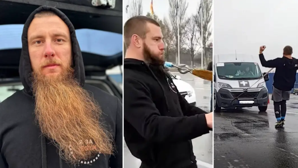 Днепрянин бородой протащил 2,5-тонный микроавтобус и установил мировой рекорд