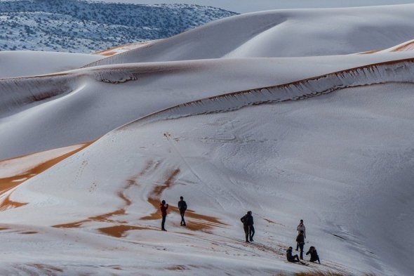 Аномальная погода: снегом замело пустыню Сахару