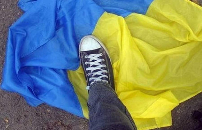 Невідомий, лаючись, розтрощив Державний прапор на Житомирщині