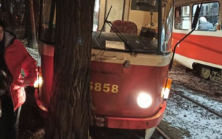 У Києві трамвай влетів у дерево, фото