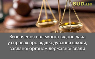 Визначення належного відповідача у справах про відшкодування шкоди, завданої органом державної влади