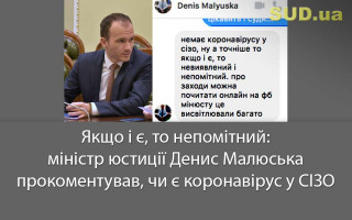 Якщо і є, то непомітний: міністр юстиції Денис Малюська прокоментував, чи є коронавірус у СІЗО