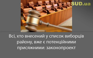 Всі, хто внесений у список виборців району, вже є потенційними присяжними: законопроект