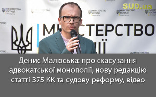 Денис Малюська: про скасування адвокатської монополії, нову редакцію статті 375 КК та судову реформу, відео
