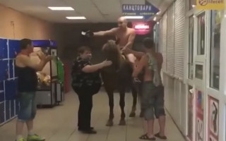 В Киеве мужчина верхом на лошади заехал в супермаркет: есть видео