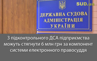 З підконтрольного ДСА підприємства можуть стягнути 6 млн грн за компонент системи електронного правосуддя