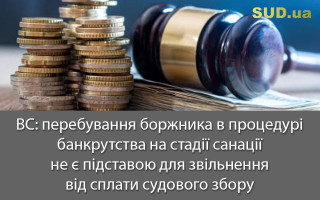 ВС: перебування боржника в процедурі банкрутства на стадії санації не є підставою для звільнення від сплати судового збору