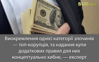 Виокремлення однієї категорії злочинів — топ-корупція, та надання купи додаткових правил для них концептуально хибне, — експерт