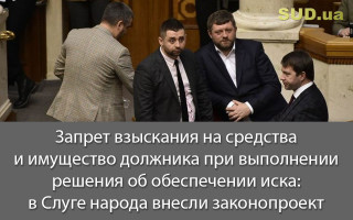 Запрет взыскания на средства и имущество должника при выполнении решения об обеспечении иска: в Слуге народа внесли законопроект