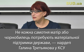 Не кожна самотня матір або чорнобилець потребують матеріальної підтримки держави, — нардеп Галина Третьякова у КСУ