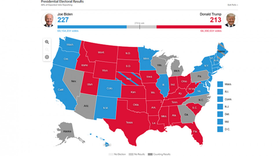 Где найти данные о результатах выборов в США: онлайн-инфографика