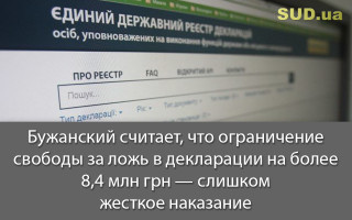 Бужанский считает, что ограничение свободы за ложь в декларации на более 8,4 млн грн — слишком жесткое наказание