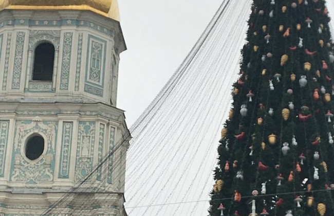 В Киеве на главную ёлку страны установили звезду, фото