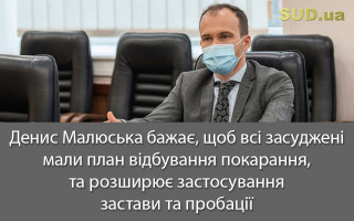 Денис Малюська бажає, щоб всі засуджені мали план відбування покарання, та розширює застосування застави та пробації