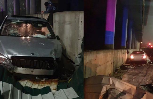 В Киеве пьяная женщина на Mercedes влетела в забор, видео