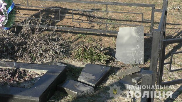 Под Николаевом хулиган устроил погром на кладбище, фото