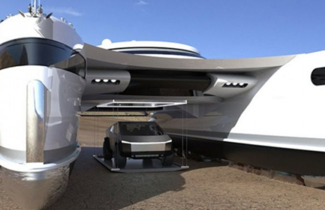 Пикап Tesla Cybertruck интегрировали в уникальный катамаран-амфибию, видео