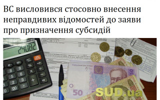 ВС висловився стосовно внесення неправдивих відомостей до заяви про призначення субсидій