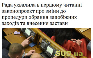 Рада ухвалила в першому читанні законопроект про зміни до процедури обрання запобіжних заходів та внесення застави