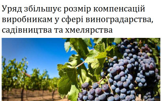 Уряд збільшує розмір компенсацій виробникам у сфері виноградарства, садівництва та хмелярства