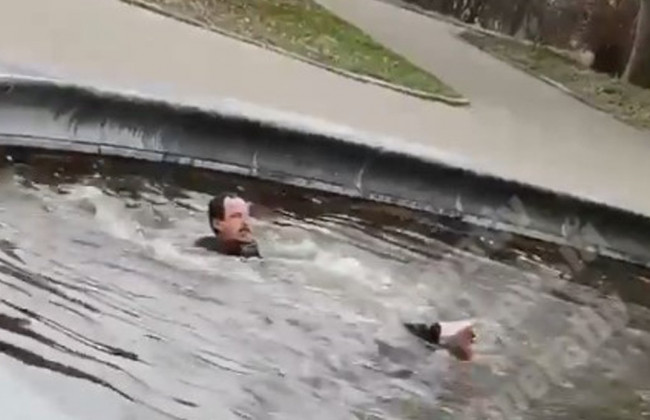 В Киеве находчивый пловец устроил заплыв в фонтане ботсада: видео