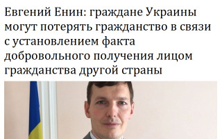 Евгений Енин: граждане Украины могут потерять гражданство в связи с установлением факта добровольного получения лицом гражданства другой страны