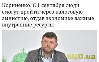 Корниенко: С 1 сентября люди смогут пройти через налоговую амнистию, отдав экономике важные внутренние ресурсы