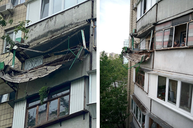 В киевской многоэтажке обвалился балкон: хозяин устроил огород