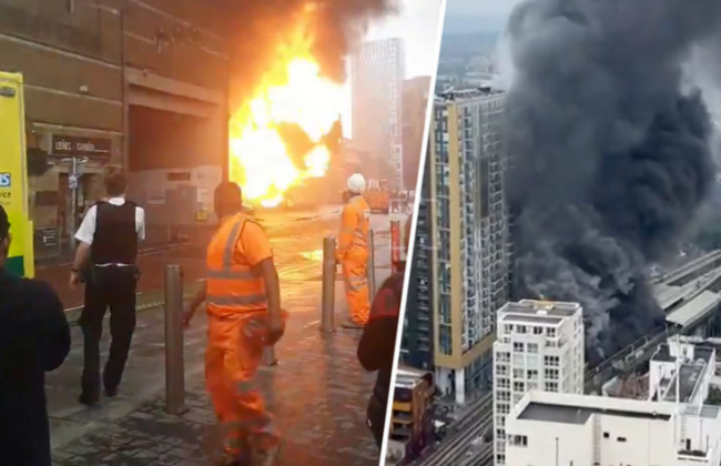 В Лондоне у железнодорожной станции огромный пожар: свидетели говорят о взрыве