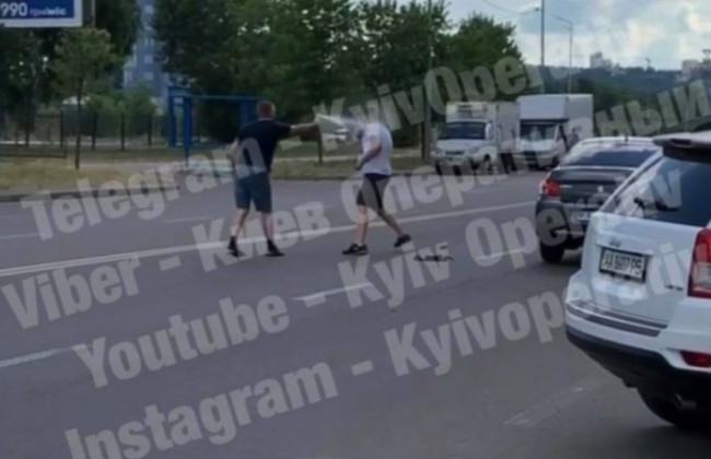 В Киеве двое мужчин устроили драку прямо посреди дороги, видео