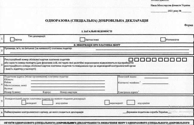 Как будет выглядеть декларация в рамках налоговой амнистии, ДОКУМЕНТ