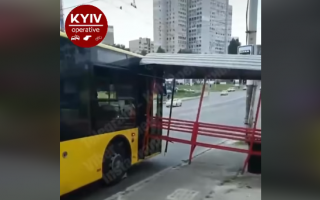 В Киеве остановку сдуло ветром, и она влетела в троллейбус