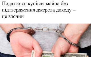 Податкова: Купівля майна без підтвердження джерела доходу – це злочин