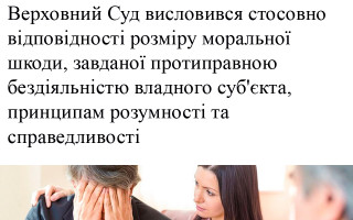 Верховний Суд висловився стосовно відповідності розміру моральної шкоди, завданої протиправною бездіяльністю владного суб'єкта, принципам розумності та справедливості