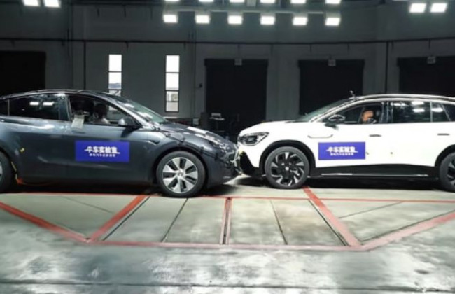Необычный краш-тест: Tesla Model Y сразился с Volkswagen ID 6, видео