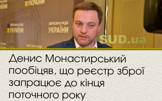 Денис Монастирський  пообіцяв, що  реєстр зброї запрацює до кінця поточного року