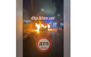 В Киеве посреди дороги сгорел автомобиль, видео