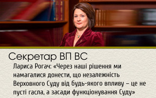 Секретар ВП ВС Лариса Рогач: «Через наші рішення ми намагалися донести, що незалежність Верховного Суду від будь-якого впливу – це не пусті гасла, а засади функціонування Суду»