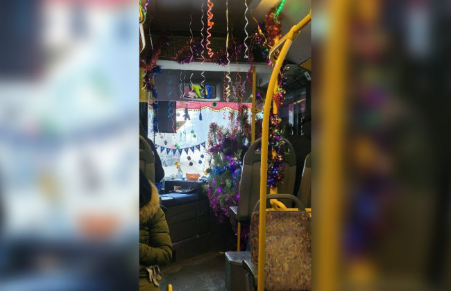 В Днепре в маршрутке установили новогоднюю елку