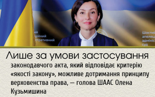 Лише за умови застосування законодавчого акта, який відповідає критерію «якості закону», можливе дотримання принципу верховенства права, — голова ШААС Олена Кузьмишина