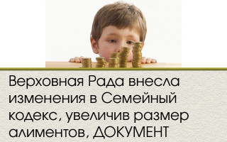 Верховная Рада внесла изменения в Семейный кодекс, увеличив размер алиментов, ДОКУМЕНТ