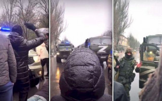 В Херсоне местные жители не пропускают российскую технику в город: видео