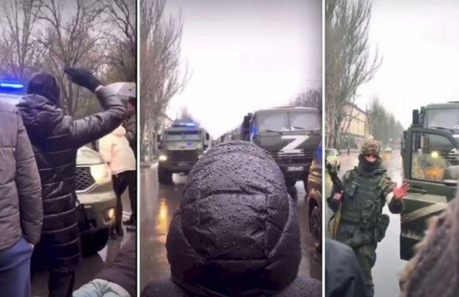 В Херсоне местные жители не пропускают российскую технику в город: видео