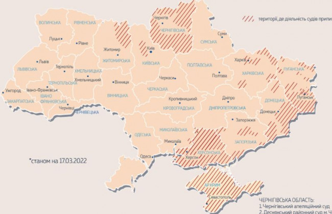 Карта територій України, де у зв’язку з війною не здійснюється правосуддя, ФОТО
