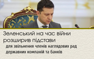 Зеленський на час війни розширив підстави для звільнення членів наглядових рад державних компаній та банків