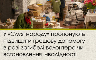 У «Слузі народу» пропонують підвищити грошову допомогу в разі загибелі волонтера чи встановлення інвалідності