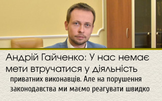 Андрій Гайченко: У нас немає мети втручатися у діяльність приватних виконавців. Але на порушення законодавства ми маємо реагувати швидко