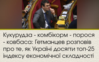 Кукуруза - комбикорм - поросенок - колбаса: Гетманцев рассказал о том, как Украине достичь топ-25 индекса экономической сложности